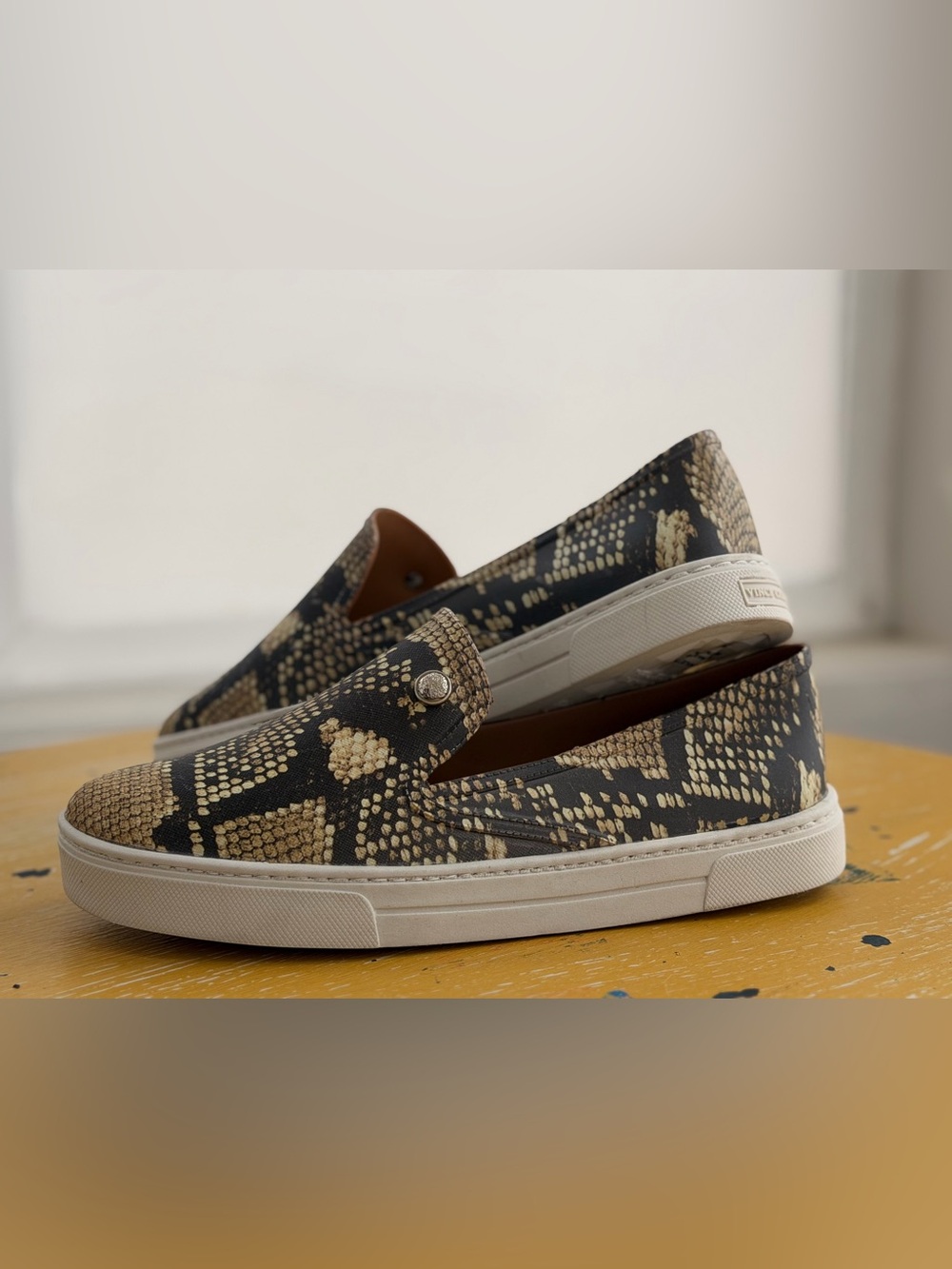 Vince Camuto Women's Slip-On Flats in Black & Tan Snake Print